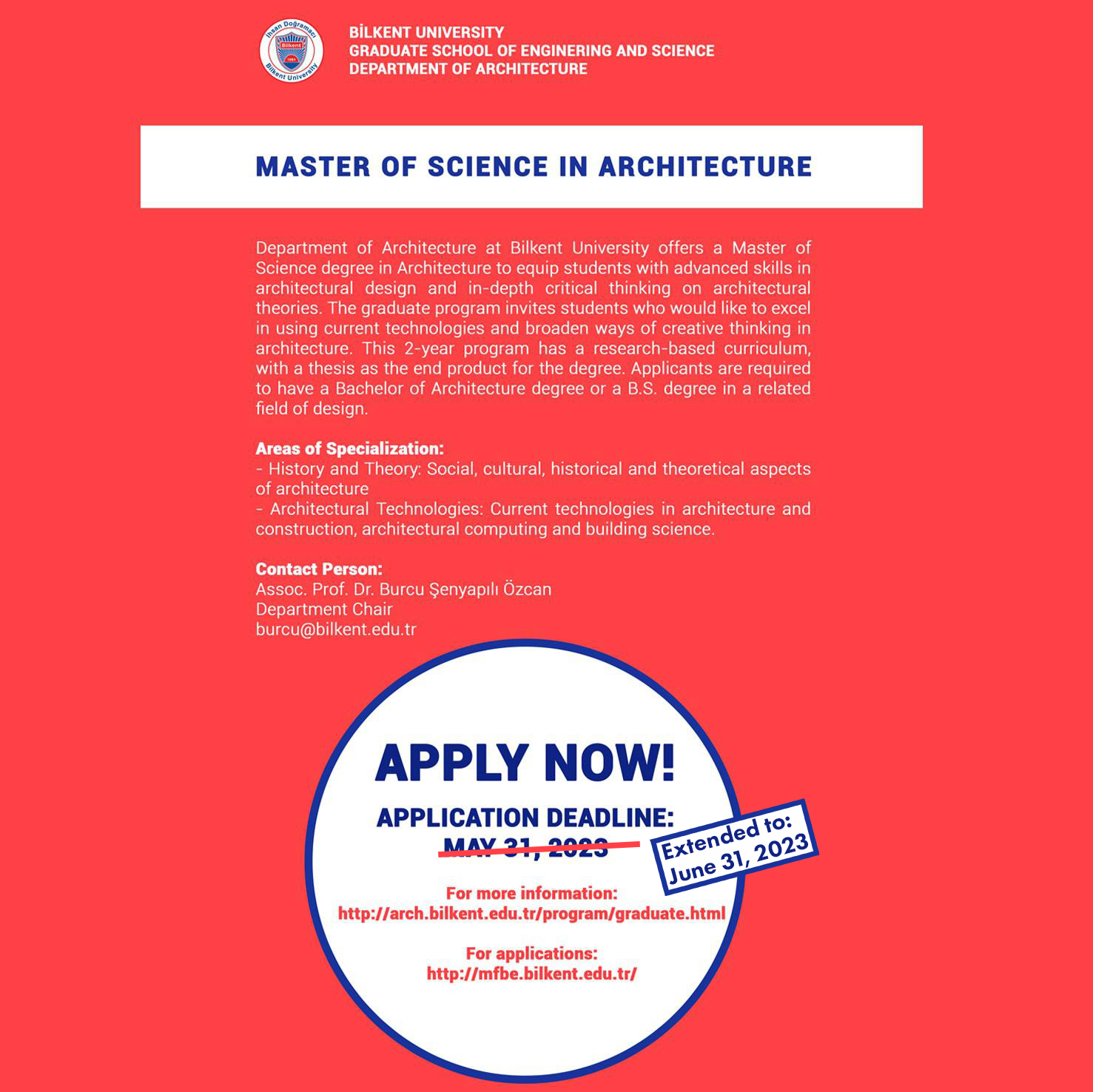 Graduate Studies in Architecture, Applications Extended